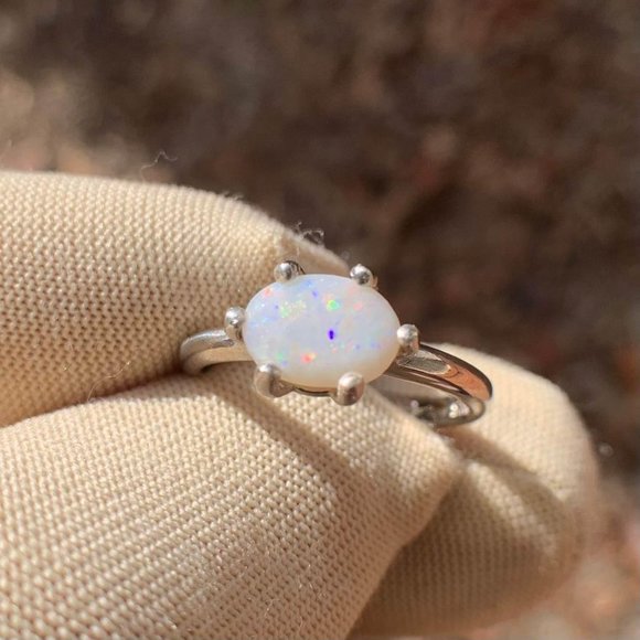 Bright Milky Adjustable Opal Ring Coober Pedy Australian Opal Custom Handmade - Picture 5 of 6